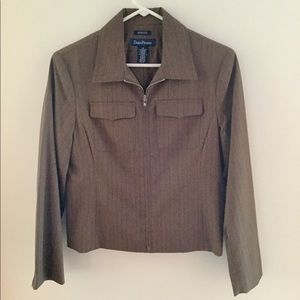 Evan Picone lined zip front brown utility jacket